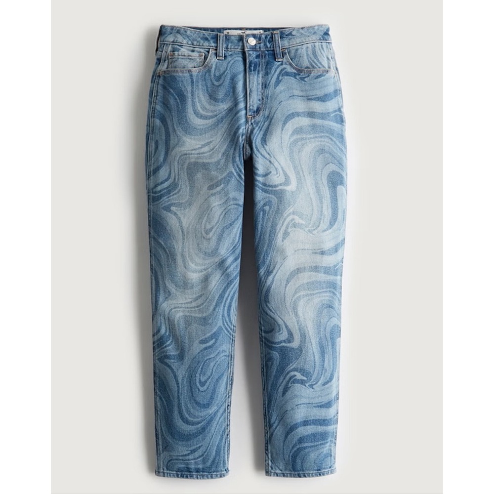 Hollister Curvy High Rise Mom Jeans Blue Marble Swirl Vintage Stretch 3L W26 NWT